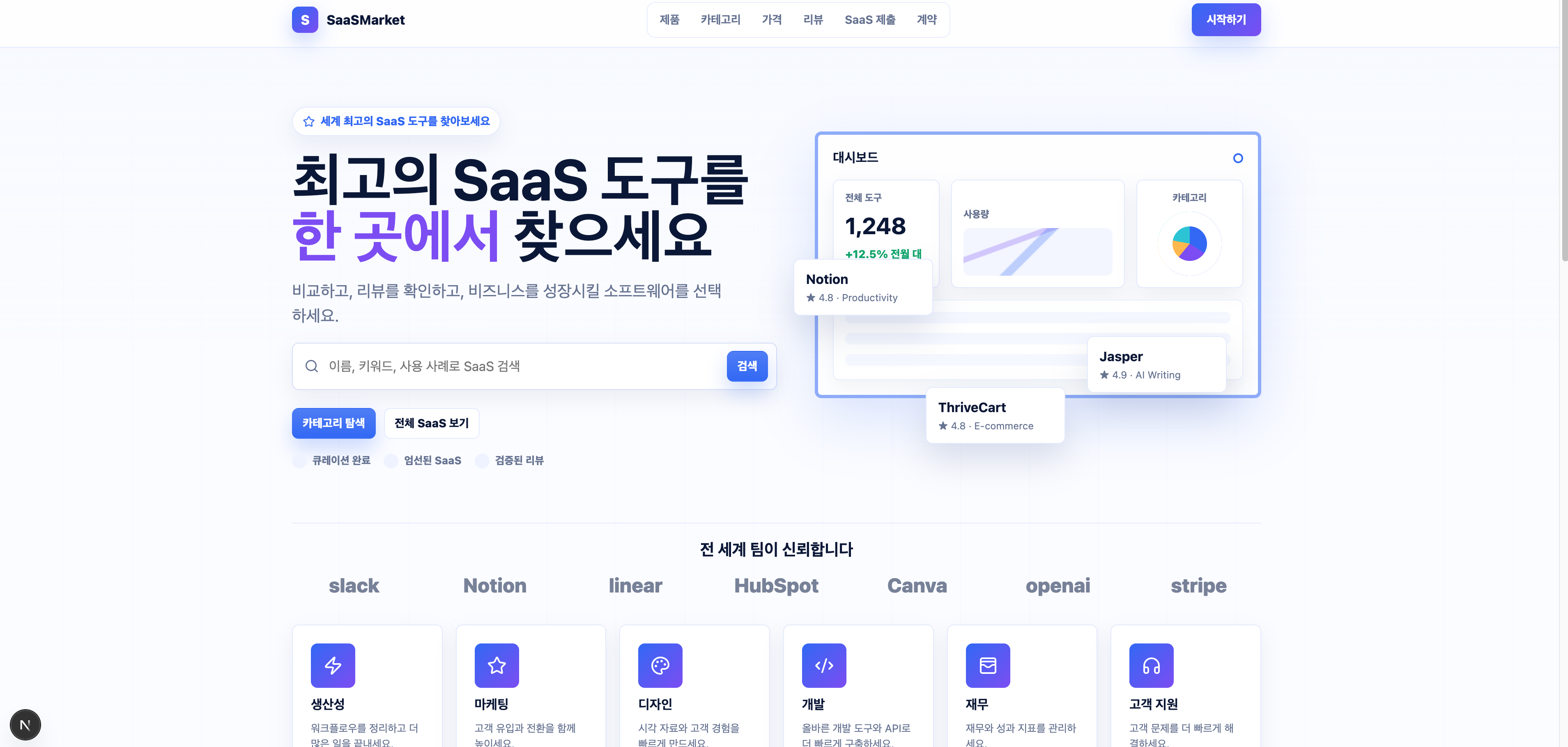 saasmarket.club 홈페이지 스크린샷